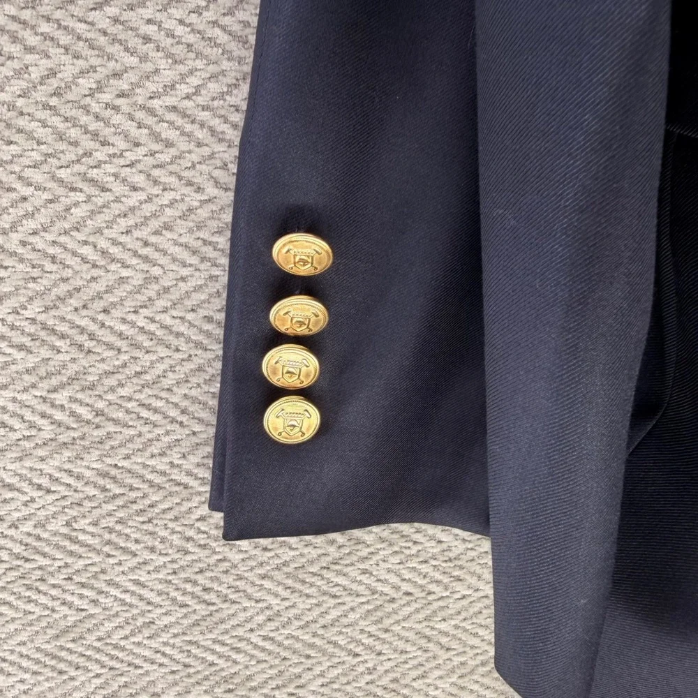 Lauren Ralph Lauren Blazer 44R Navy Blue Wool Gold Crest Button Sport Coat Mens